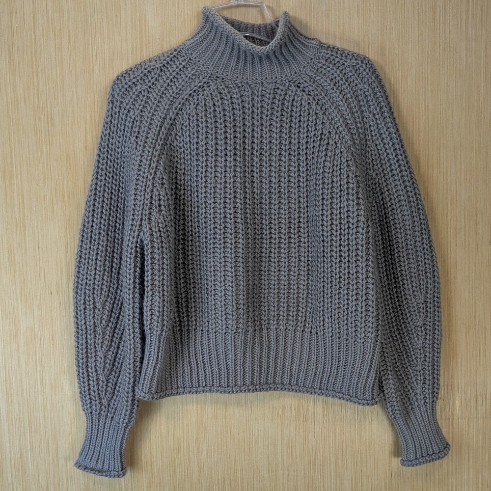 Fisherman New England Chunky Ribbed Roll Neck Wool Blend Sweater Size M Gray